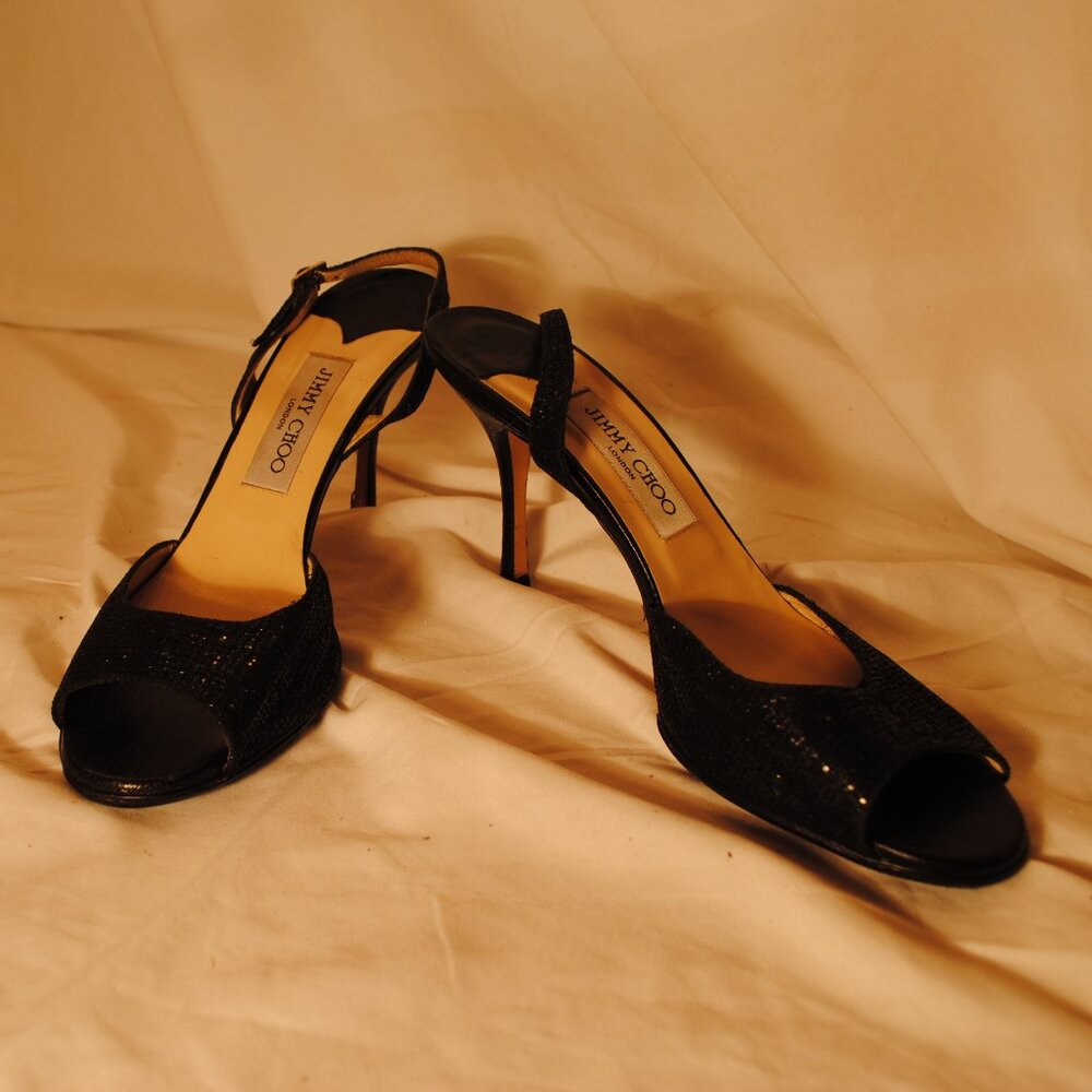 Jimmy Choo Glittering Black Open-Toe Heels